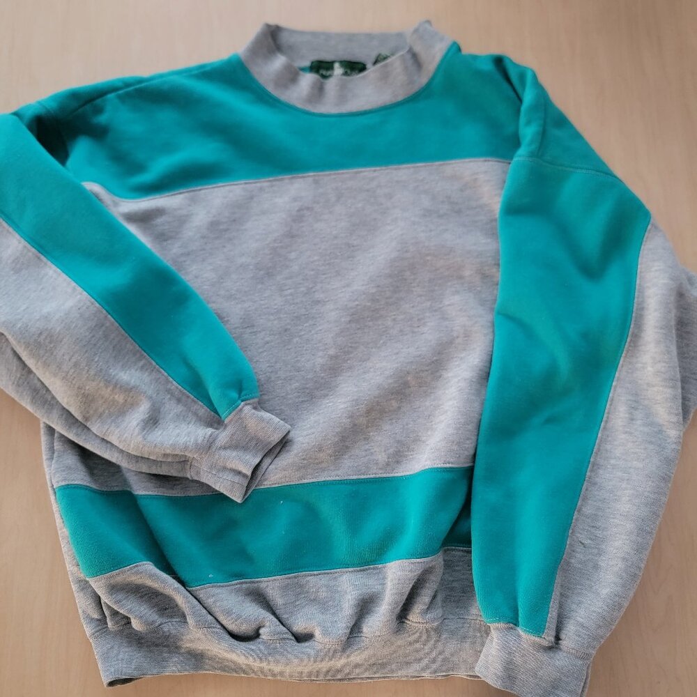 VTG Hunt Club Colorblock Sweatshirt Large teal & gray
